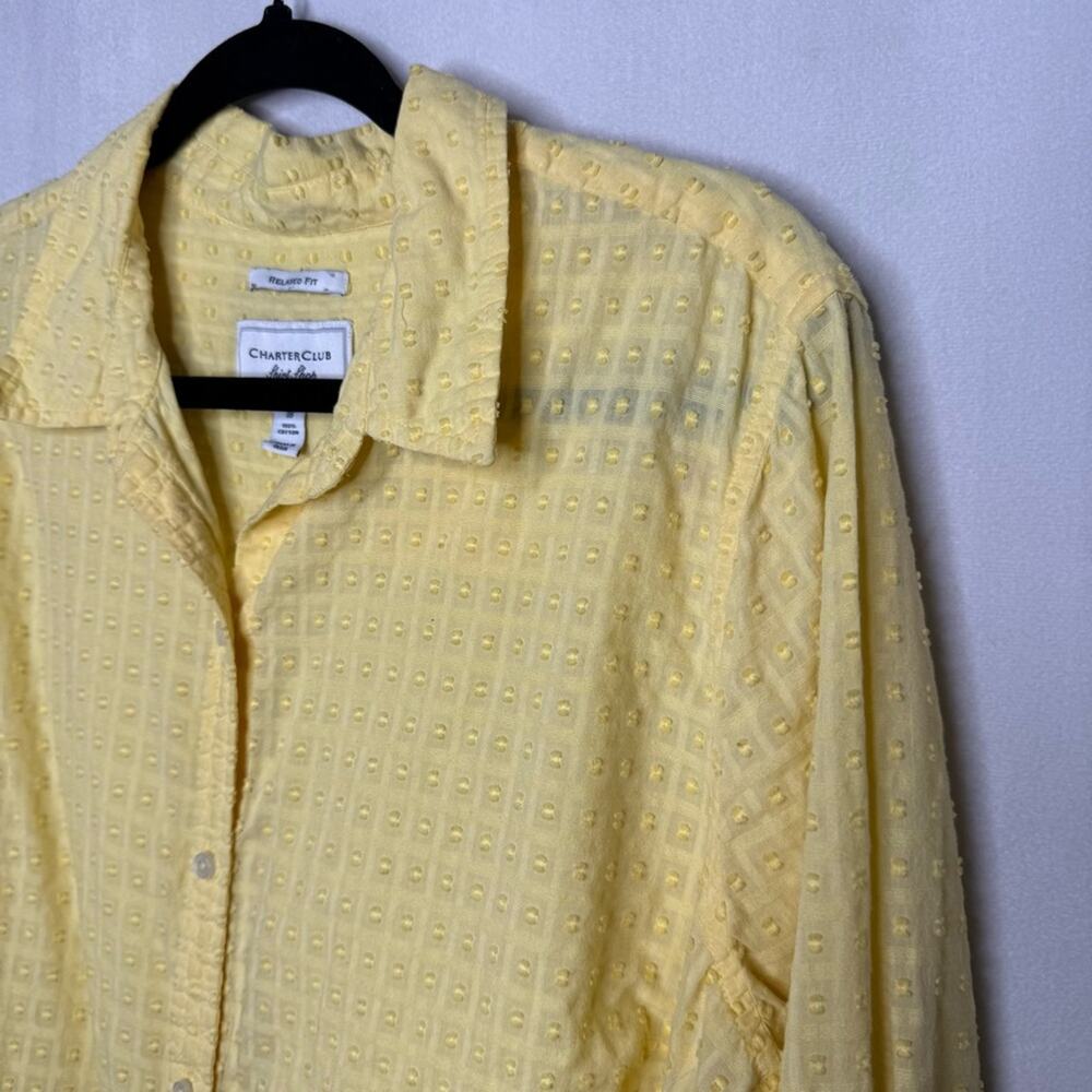 CHARTER CLUB / pastel pale yellow swiss dot textured button down shirt / 18 - Picture 3 of 7